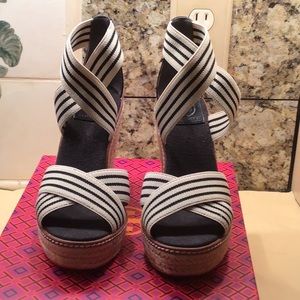 Tory Burch black and white stripes espadrille